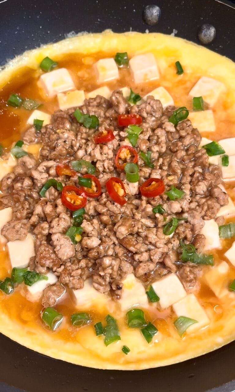 Braised Silken Tofu with Minced Meat and Egg